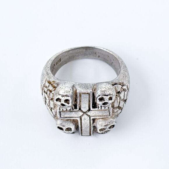 Vintage Shube Sterling Silver 925 Cross Skulls Biker Ring Size 10 - Picture 3 of 10